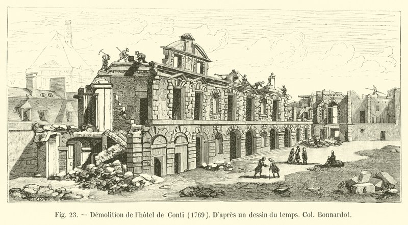 Riving av Hôtel de Conti, 1769, I følge en tegning fra tiden, Col Bonnardot av French School