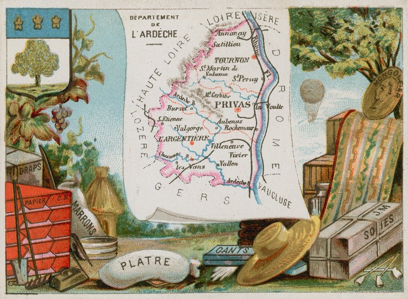 Departementet av Ardeche i Sør-sentrale Frankrike av French School