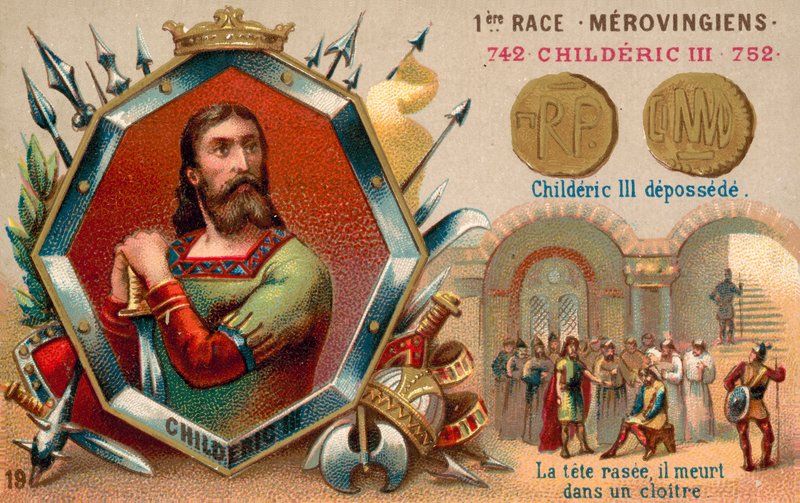 Deponering av Childeric III, 752 (chromolitho) av French School