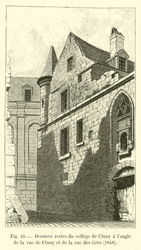 Siste rester av Cluny college på hjørnet av rue de Cluny og rue des Gres, 1848 av French School