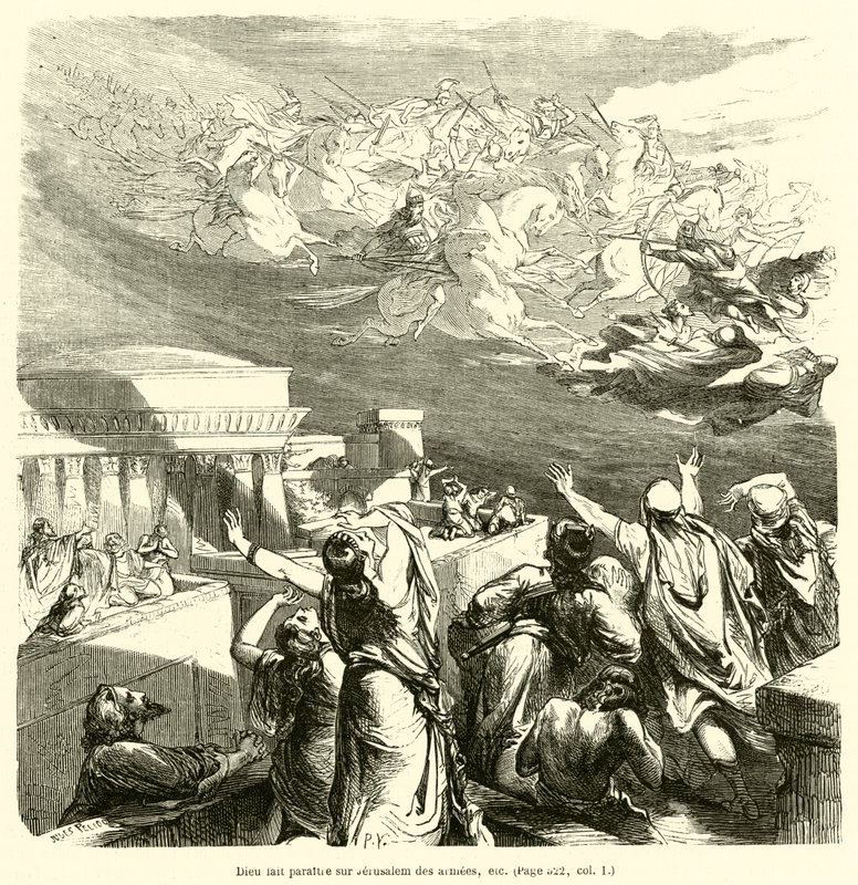 Gud fører frem hærer over Jerusalem osv. (gravering) av French School