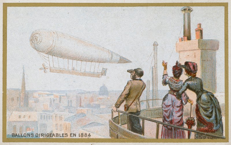 Dirigible luftskip i 1884 av French School