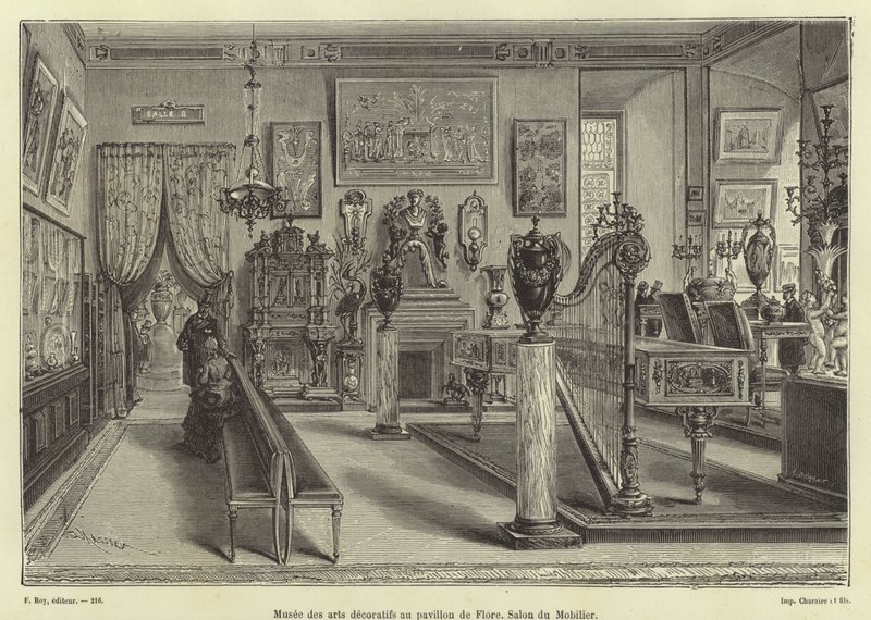 Utstilling av stuemøbler, Pavillon de Flore, Louvre-palasset, Paris av French School