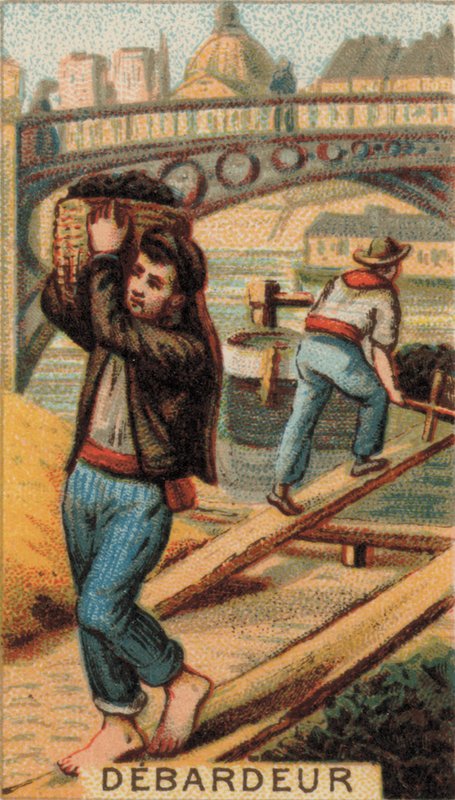 Dokker som losser en lekter (chromolitho) av French School