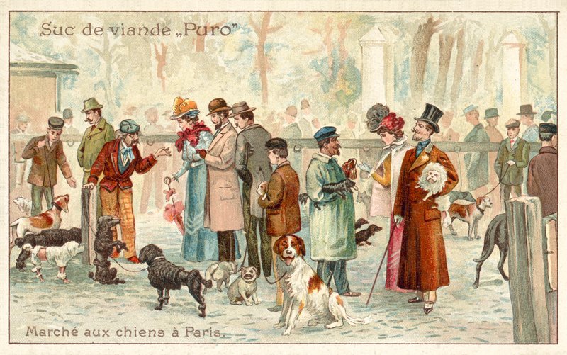 Dog market, Paris (chromolitho) av French School