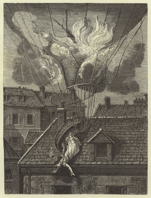 Dramatisk død av aeronauten Madame Blanchard, 6. juli 1819 av French School
