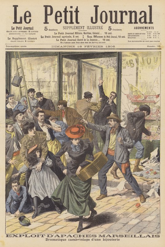 Dramatisk ran av en smykkebutikk i Marseilles (farge litho) av French School