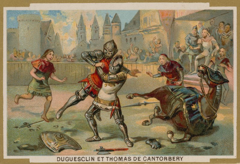Duell mellom Bertrand du Guesclin og Thomas av Canterbury, Dinan, Bretagne, 1357 av French School