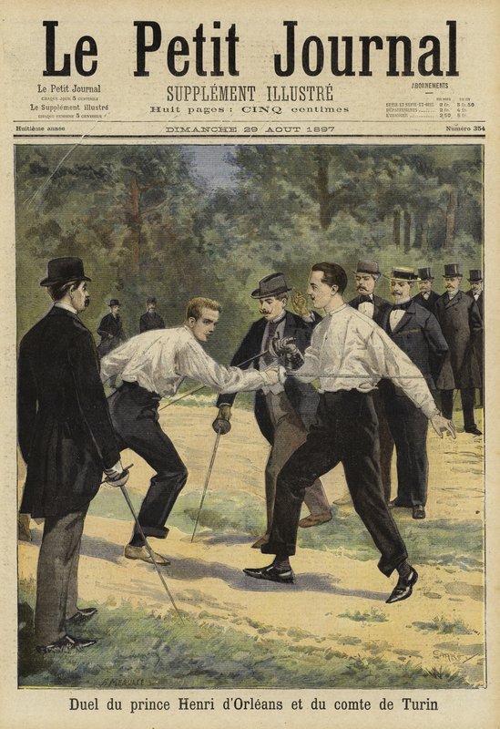 Duell mellom prins Henri av Orleans og greven av Torino, Vaucresson, Frankrike, 1897 av French School