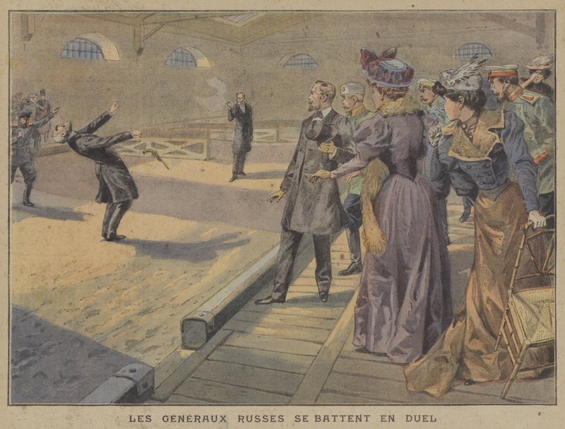Duell mellom to russiske generaler (farge litho) av French School