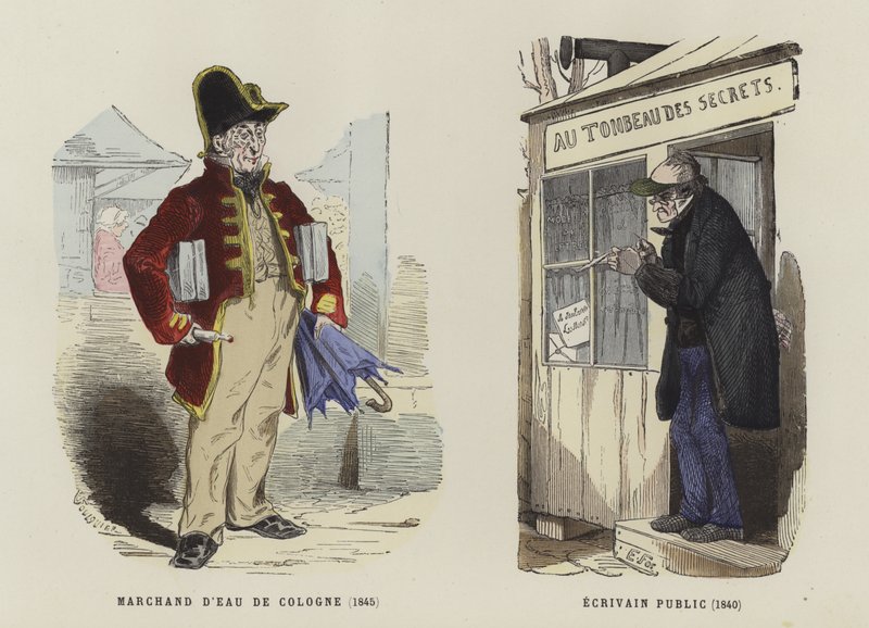 Eau de Cologne-selger, 1845, og offentlig forfatter, 1840 av French School