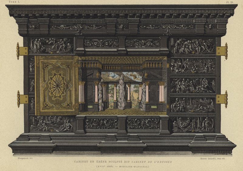 Ibenholt kabinett kjent som Cabinet of the Odyssey, 17th Century av French School