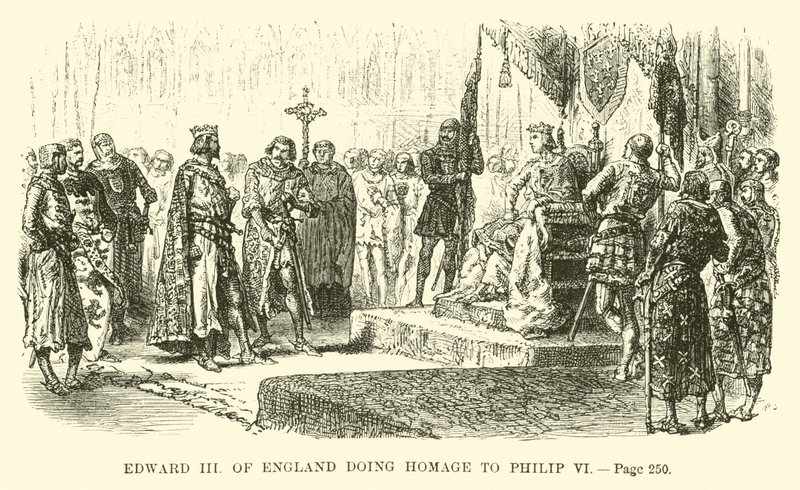 Edward III av England hyller Philip VI av French School