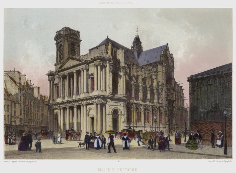 Church of Saint-Eustache (farge litho) av French School