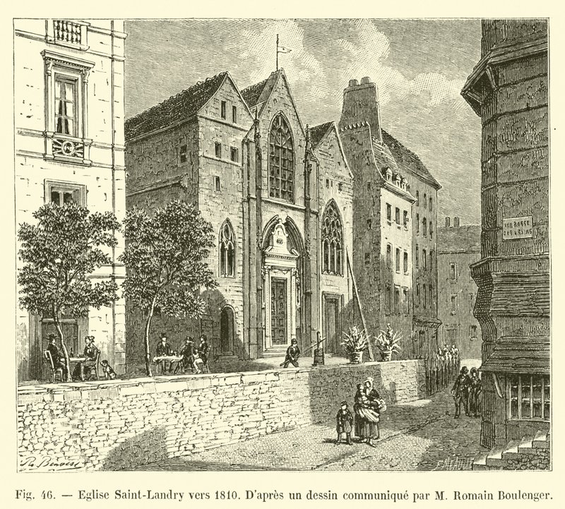 Saint-Landry kirke rundt 1810, ifølge en tegning formidlet av M Romain Boulenger av French School