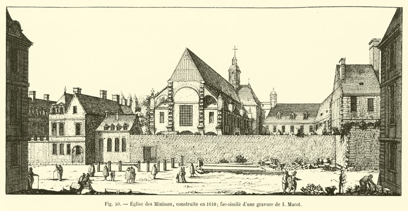 Minimes kirke, bygget i 1610; faksimile av en gravering av I Marot av French School