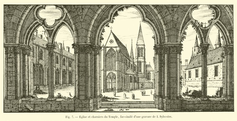 Templets kirke og massegraver, faksimile av en gravering av I Sylvestre av French School