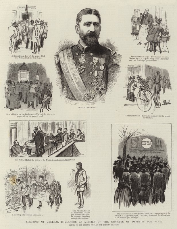 Valg av general Boulanger som medlem av Deputertkammeret for Paris (gravering) av French School