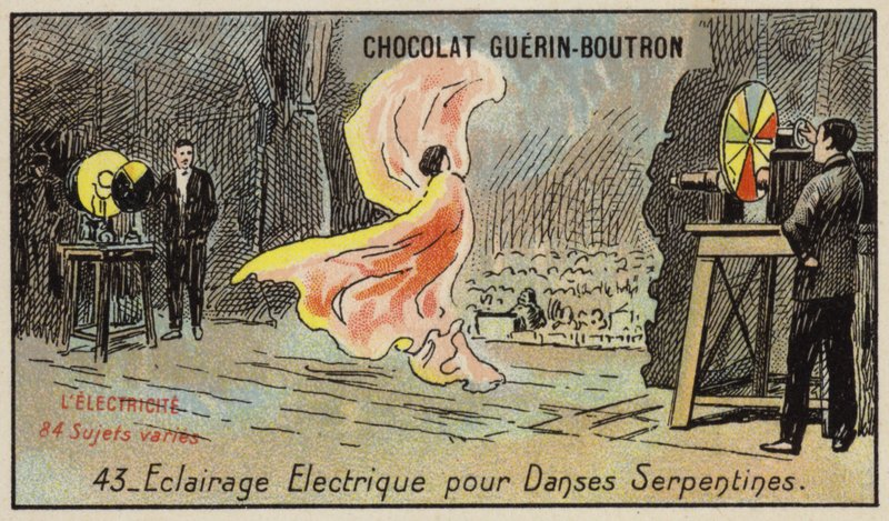 Elektrisk belysning for serpentindansen (chromolitho) av French School