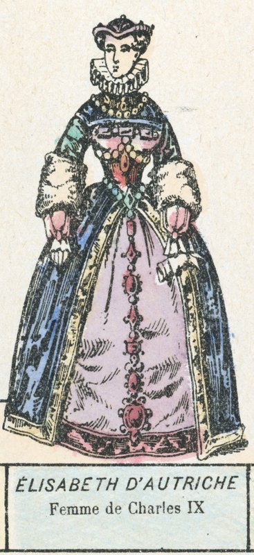 Elisabeth av Østerrike, kone til Charles IX (farget gravering) av French School