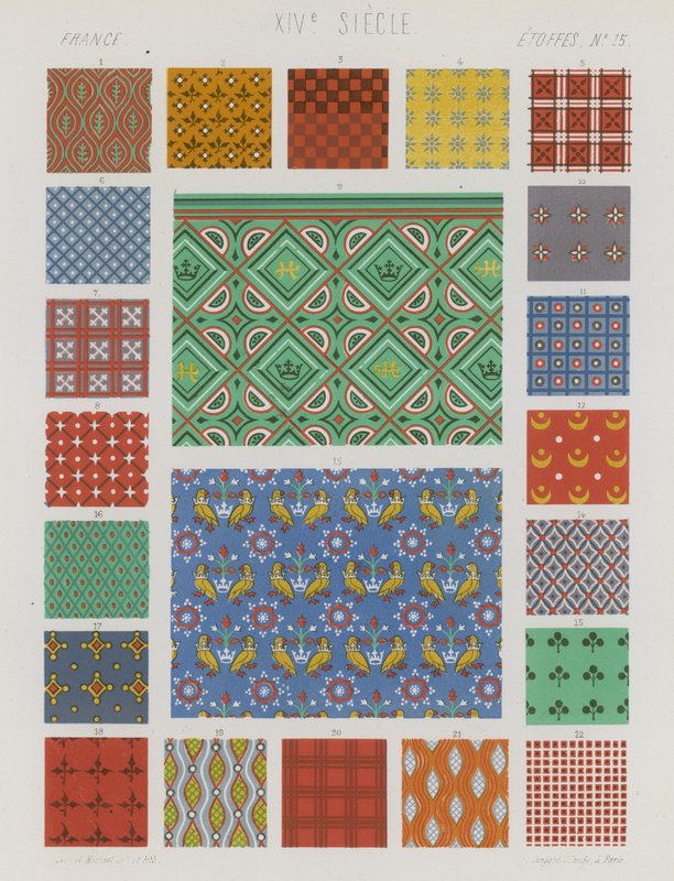 Broderte stoffer fra 1300-tallets Frankrike av French School