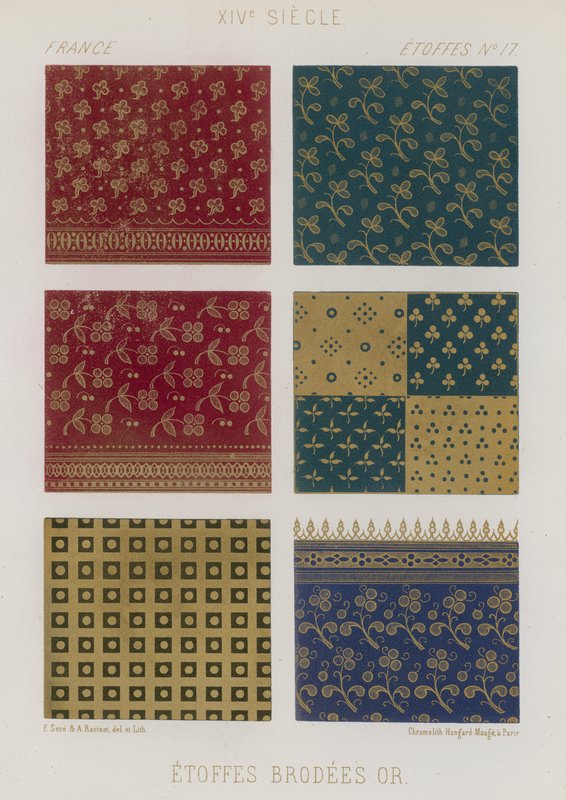Broderte stoffer fra 1300-tallets Frankrike av French School