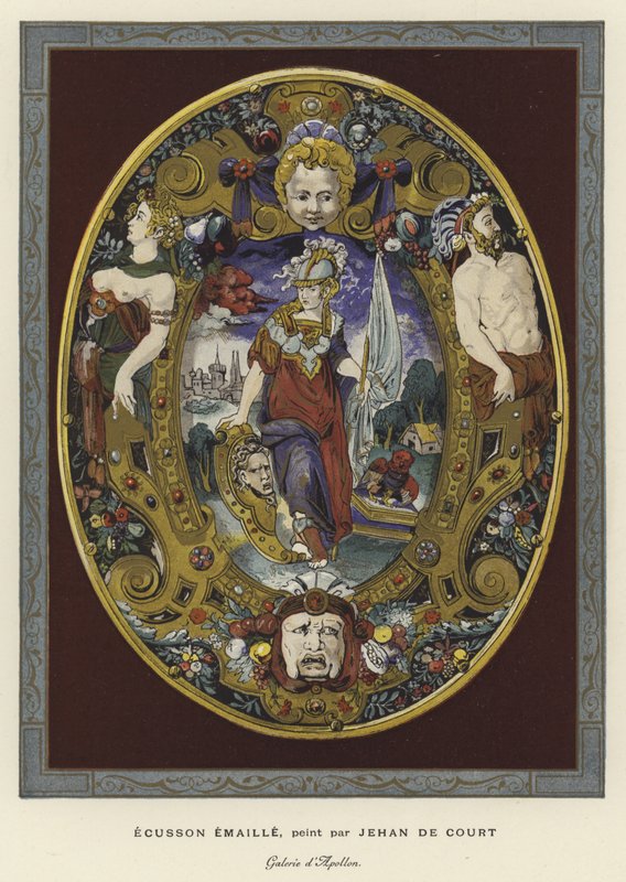 Emaljert skjold malt av Jean Decourt, 1500-tallet av French School