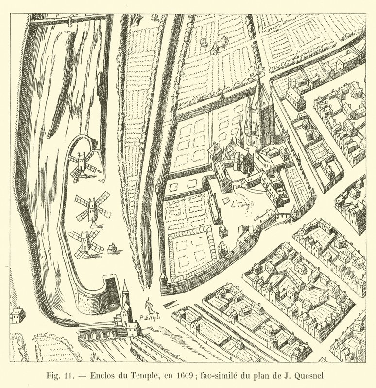 Tempelinnhegning, i 1609; faksimile av J Quesnels plan av French School