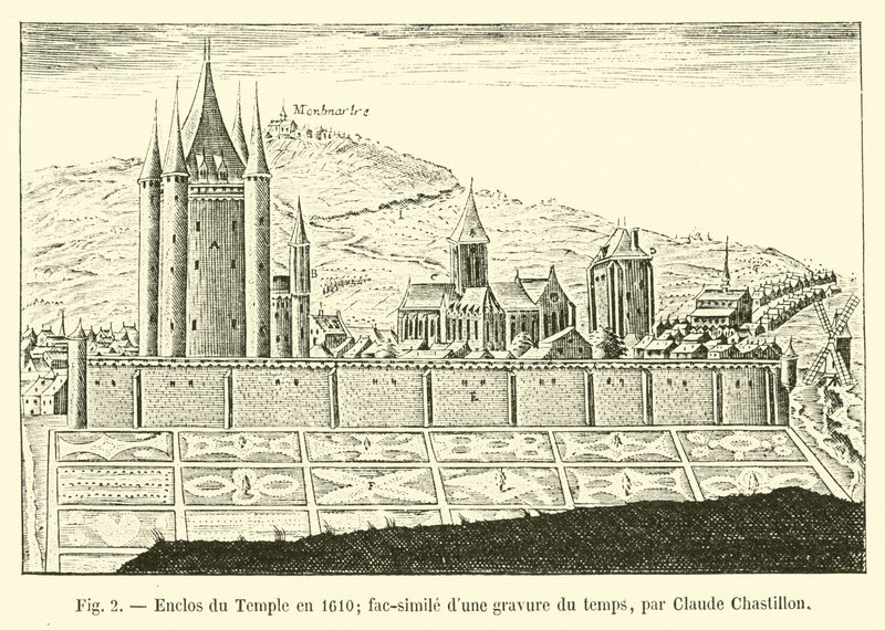 Tempelinnhegning i 1610; faksimile av en gravering av tiden, av Claude Chastillon av French School
