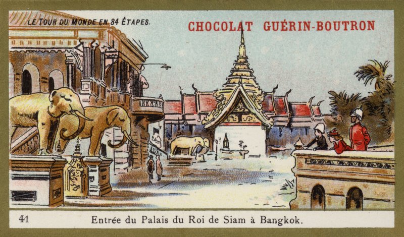 Inngangen til palasset til kongen av Siam i Bangkok (chromolitho) av French School