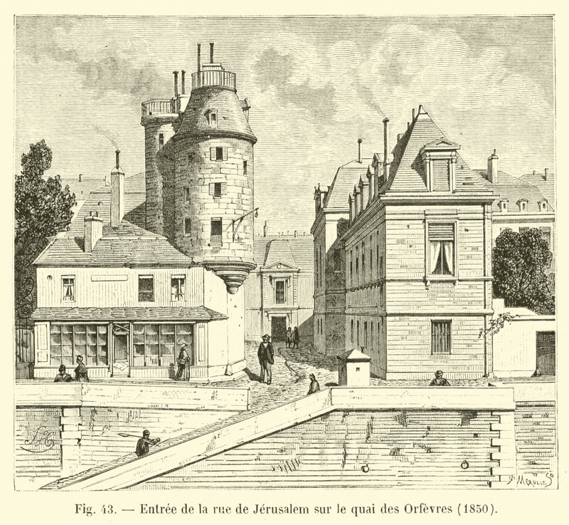 Inngang fra Rue de Jerusalem til Quai des Orfevres, 1850 av French School