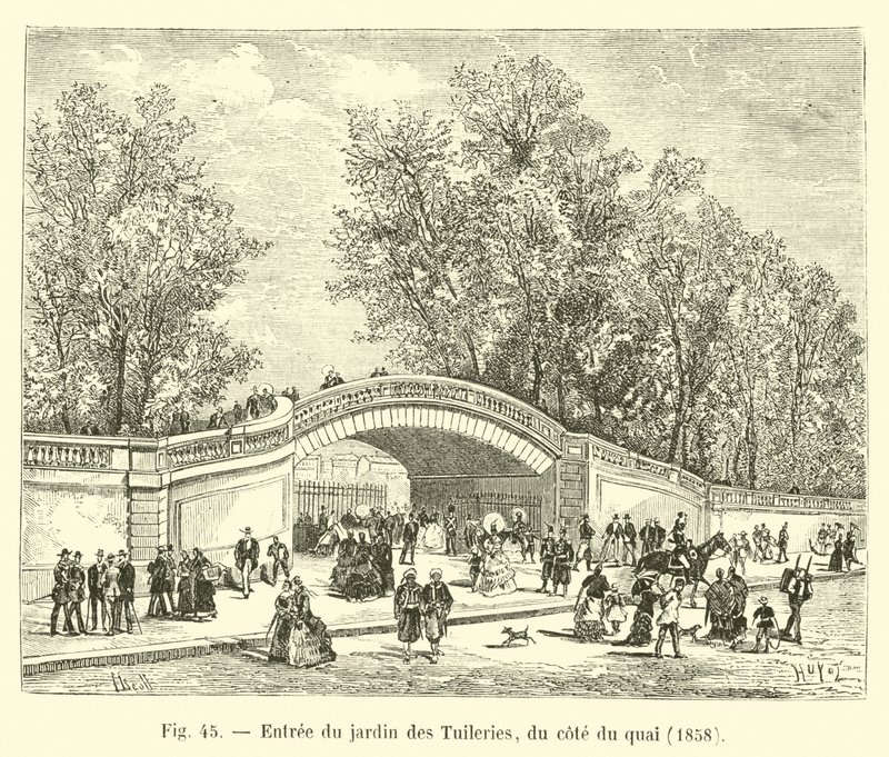Inngang til Tuileries Garden, fra siden av kaien, 1858 av French School