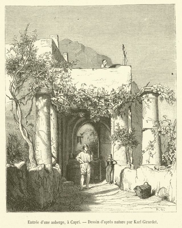 Inngang til et vertshus, i Capri (gravering) av French School