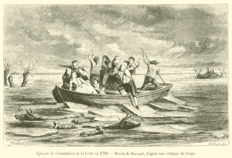Episode av oversvømmelsen av Loire i 1789 (gravering) av French School