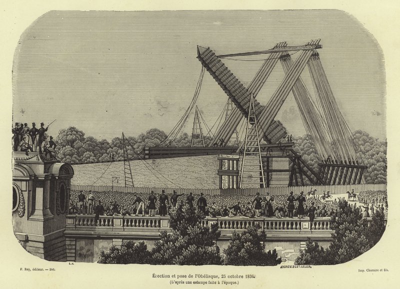 Oppføring av Luxor-obelisken, Paris, 1836 av French School