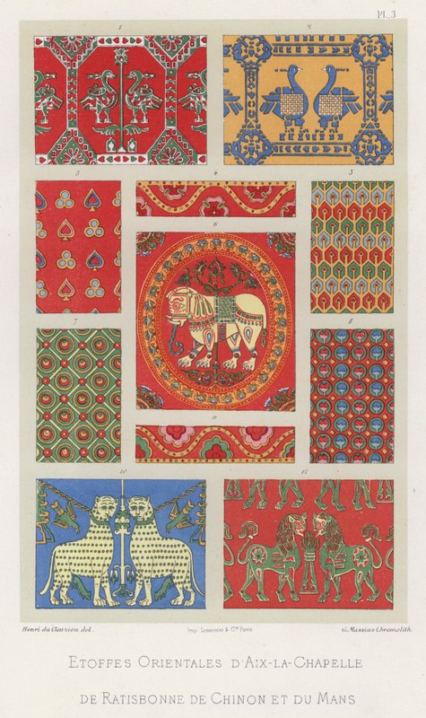 Orientalske stoffer fra Aix-la-Chapelle, Regensburg, Chinon og Le Mans (litho-farge) av French School