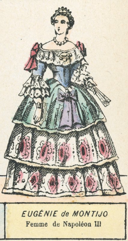 Eugenie de Montijo, kone til Napoleon III (farget gravering) av French School