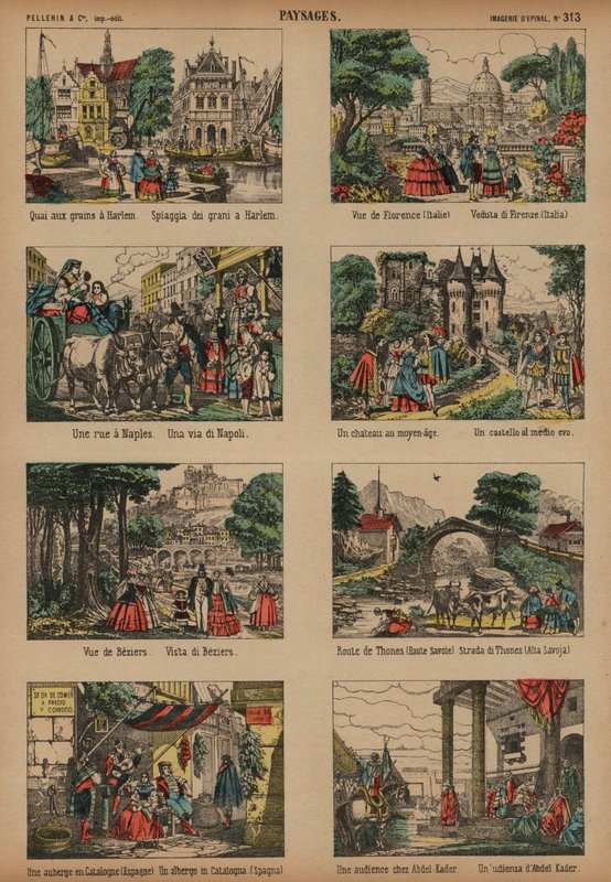 Europeiske scener (farget gravering) av French School