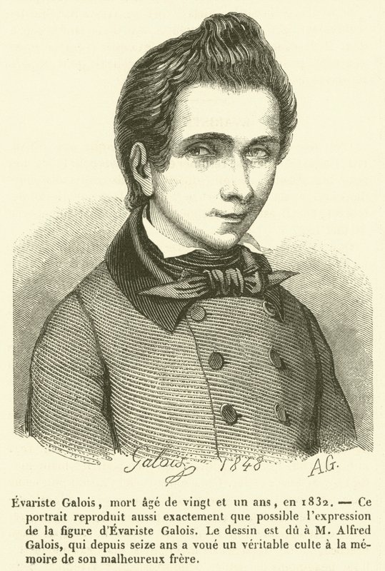 Evariste Galois, døde i en alder av tjueen, i 1832 (gravering) av French School