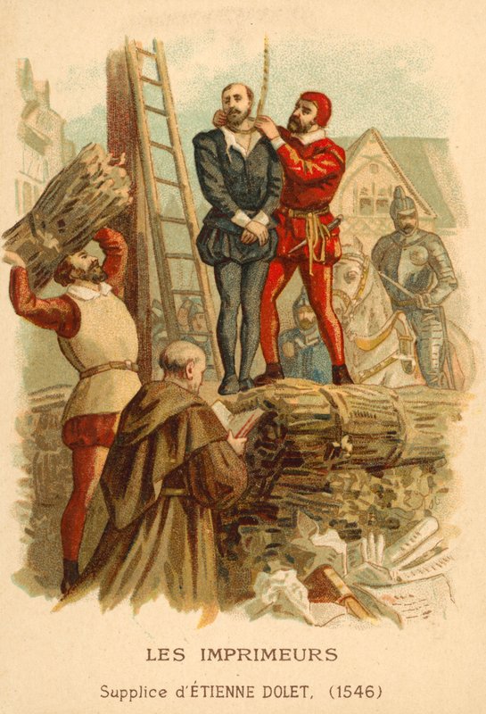 Henrettelse av Etienne Dolet, fransk lærd, oversetter og skriver, Paris, 1546 av French School