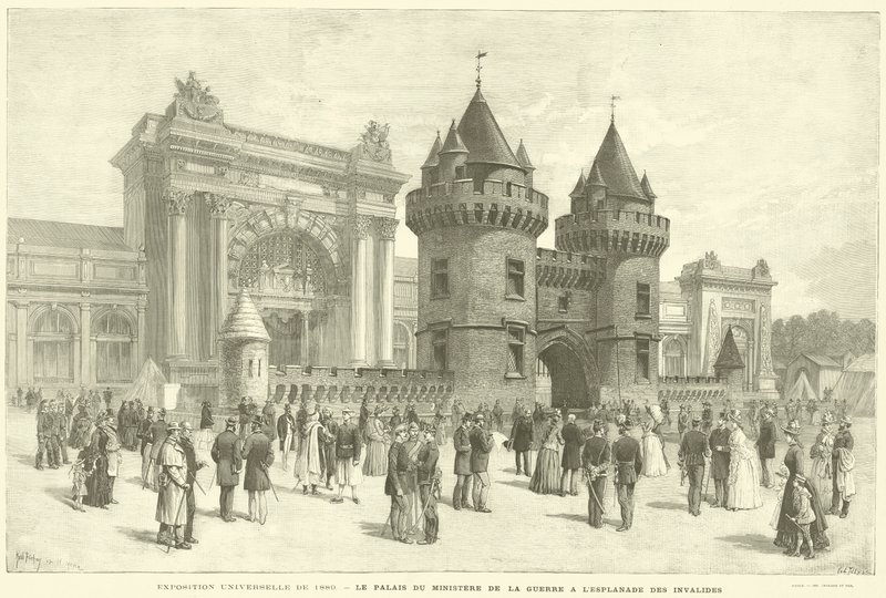 Verdensutstillingen fra 1889, Krigsdepartementets palass ved Esplanade des Invalides (gravering) av French School
