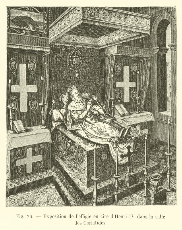 Utstilling av voksbildet til Henri IV i Salle des Cariatides av French School