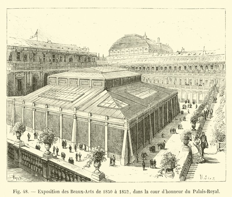 Utstilling av kunst fra 1850 til 1852, på gårdsplassen til Palais-Royal av French School