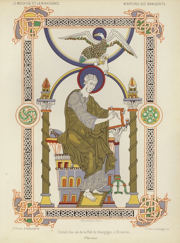 Utdrag fra et manuskript fra Royal Library of Belgium, Brussel (chromolitho) av French School