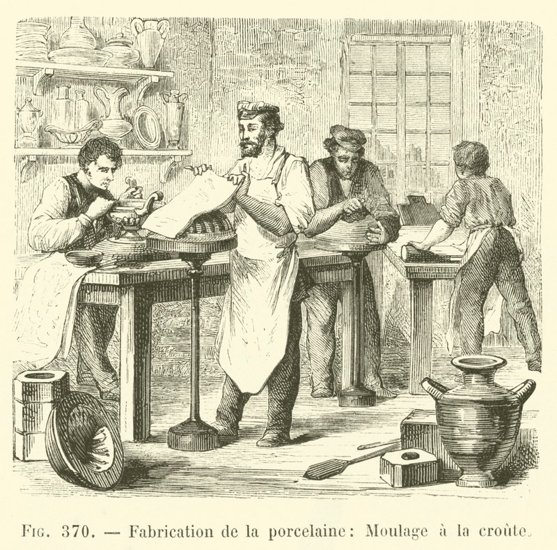 Produksjon av porselen, Støping med skorpen (gravering) av French School
