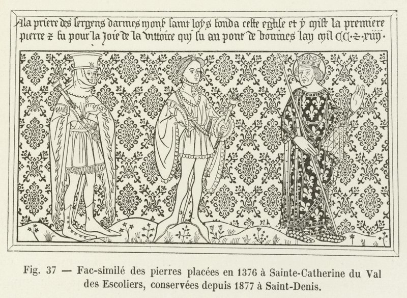Faksimile av steinene plassert i 1376 ved Sainte-Catherine du Val des Escoliers, bevart siden 1877 ved Saint-Denis av French School