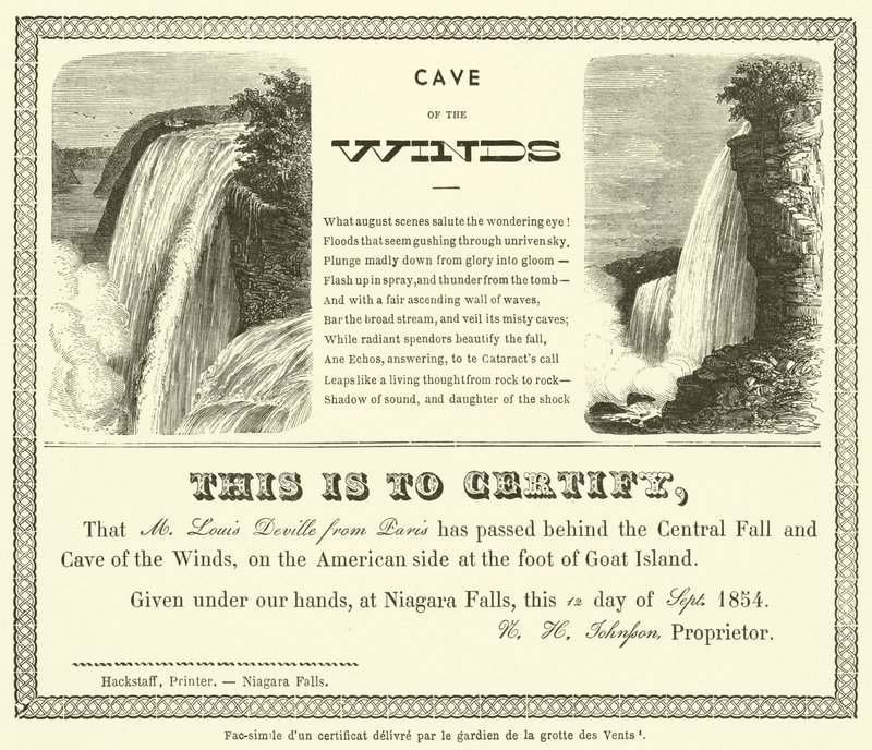 Faksimile av et sertifikat utstedt av vokteren til Cave of the Winds (gravering) av French School