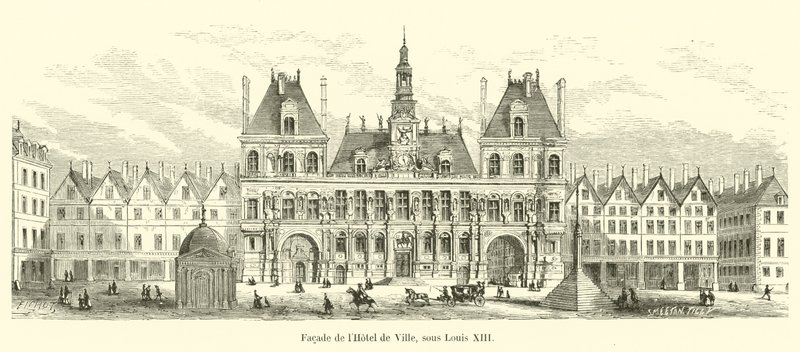 Fasade på Hôtel de Ville, under Louis XIII av French School