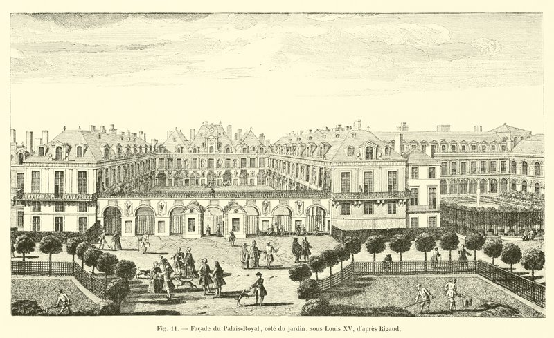 Fasade av Palais-Royal, siden av hagen, under Louis XV, etter Rigaud av French School