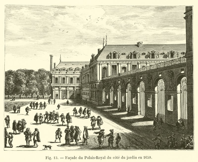 Fasade av Palais-Royal på siden av hagen i 1650 av French School